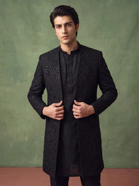 Black Sherwani Gown with Kurta Pajama