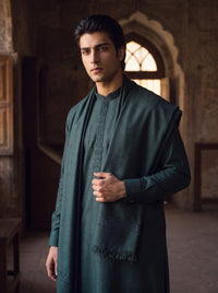Bottle Green Woolen Shawl Suit