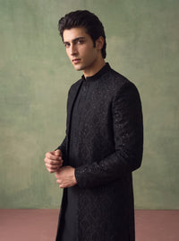 Black Sherwani Gown with Kurta Pajama