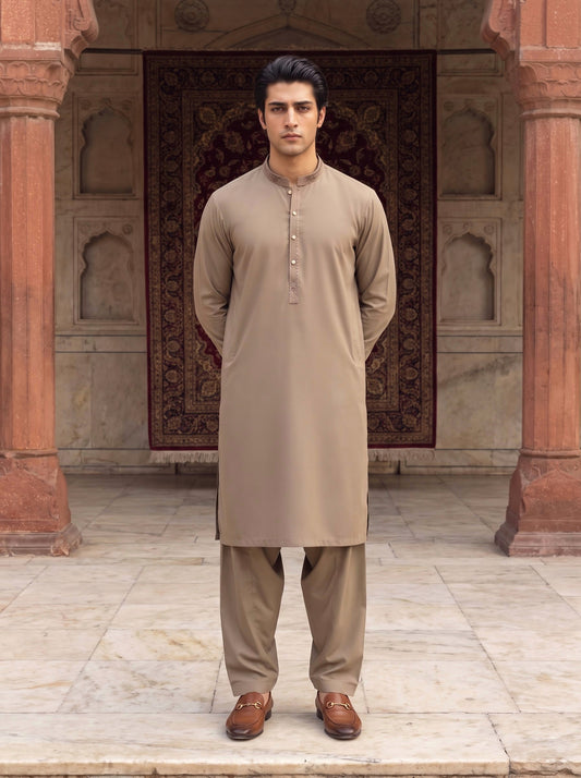 Sand Beige Wash and Wear Kameez Shalwar