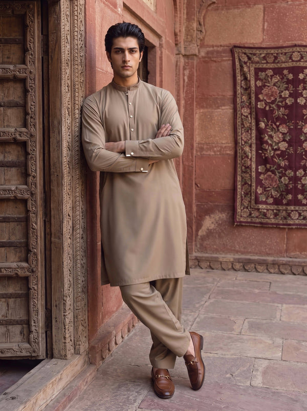 Sand Beige Wash and Wear Kameez Shalwar