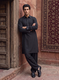 Black Wash and Wear Kameez Shalwar