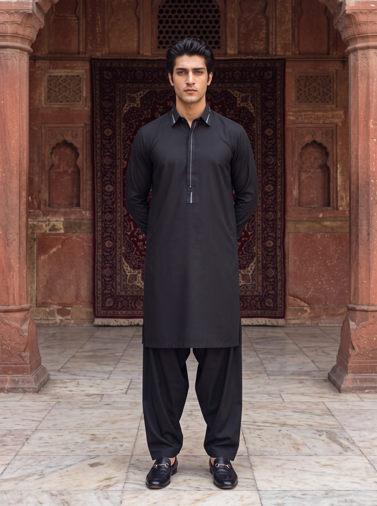 Black Wash and Wear Kameez Shalwar