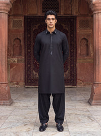 Black Wash and Wear Kameez Shalwar