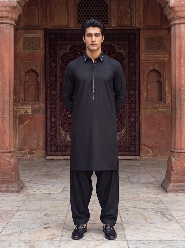 Black Wash and Wear Kameez Shalwar