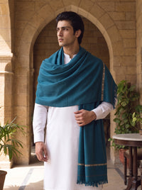 Deep Teal Blue Woolen Shawl