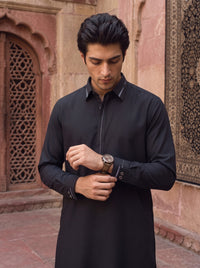 Black Wash and Wear Kameez Shalwar