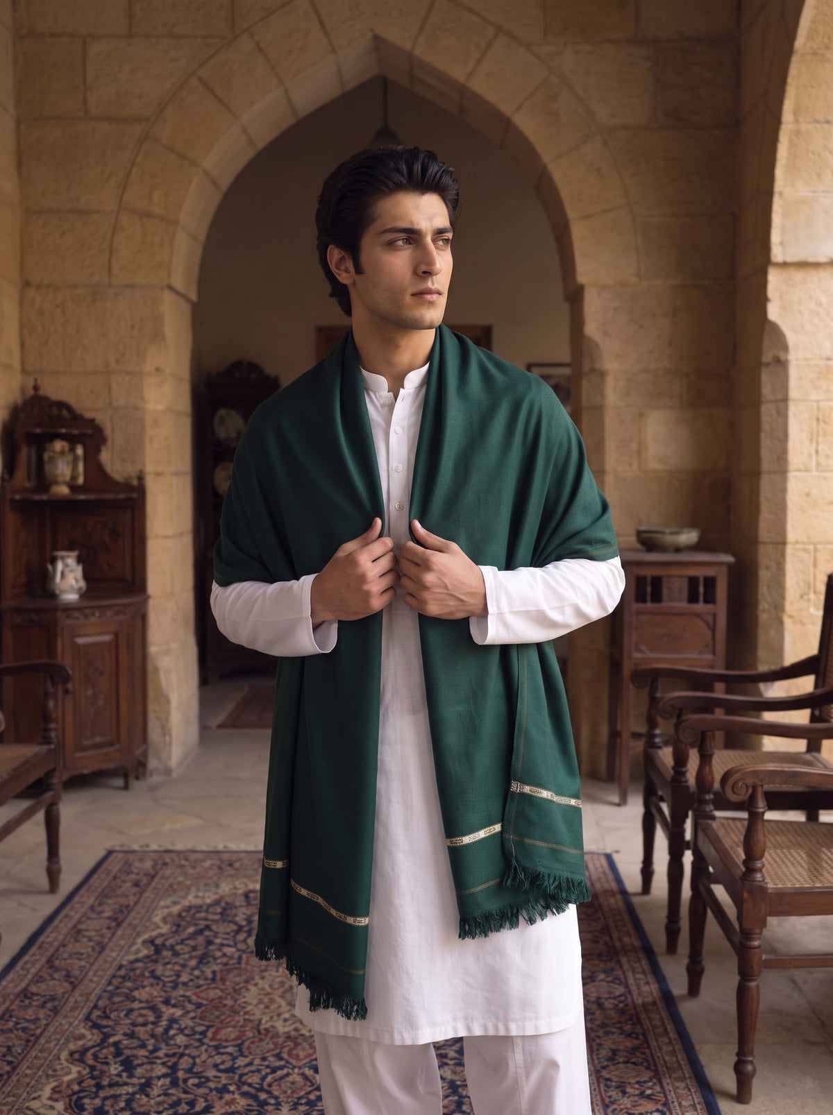 Bottle Green Woolen Shawl