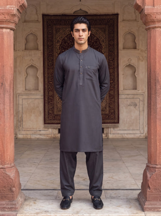 Graphite Grey Winter Blended Wash and Wear Kameez Shalwar