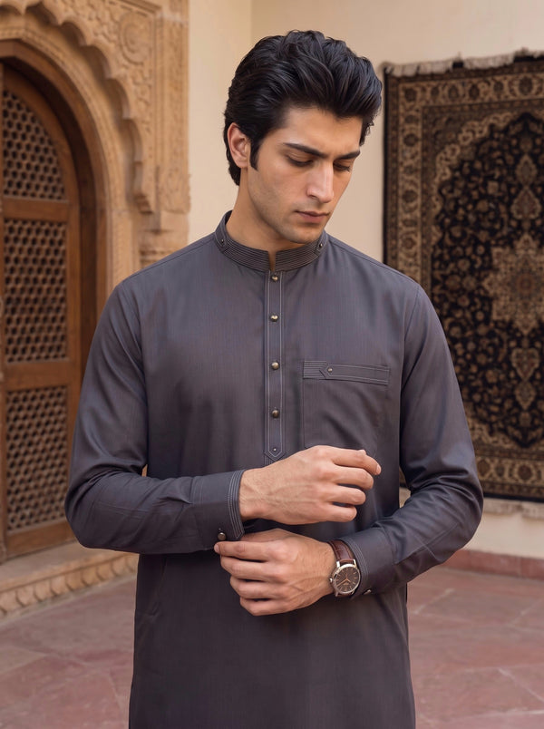 Graphite Grey Winter Blended Wash and Wear Kameez Shalwar