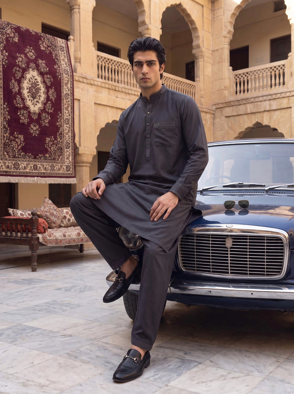 Graphite Grey Winter Blended Wash and Wear Kameez Shalwar