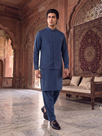 Navy Blue Kameez Shalwar with Waist Coat