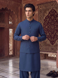 Navy Blue Kameez Shalwar with Waist Coat